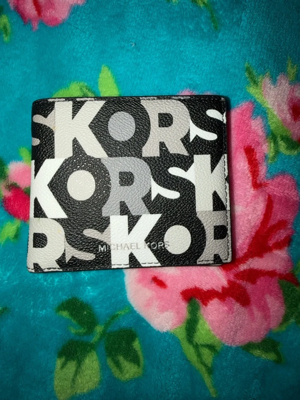 Michael Kors Black, White and Gray Logo Fold Wallet